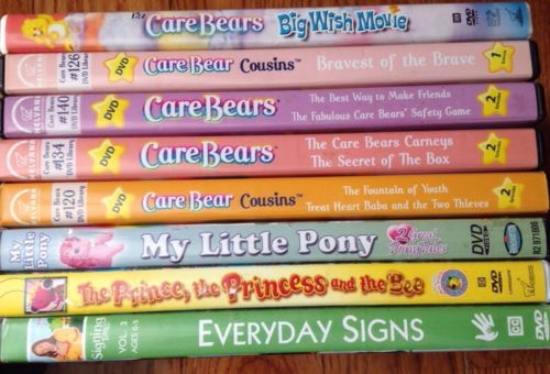 Lot of 8 Children's DVDs Care Bears, My Little Pony, Signing Time, Princess