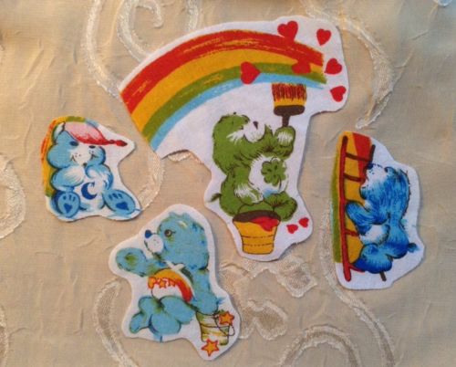 VINTAGE Lot of 4 Care Bears Quilting Fabric Patch Sheet 80s Cartoons Cheer Bear