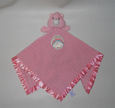 Care Bears Security Blanket Pink Cheer Bear Lovey Baby Fleece & Satin 18x17.5