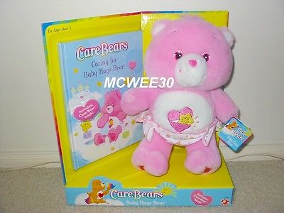 BNIB Care Bears 11 inch BABY HUGS BEAR CUBS w Book Fuzzy Hair Original version