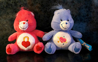 x2 CARE BEARS PLUSH LOT DayDream Secret Heart Lock & Space PINK & BLUE Doll