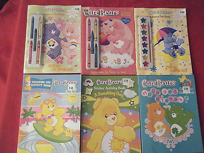 Lot of 6 Care Bears Paint W/Water Crayons Coloring Activity Books Stickers