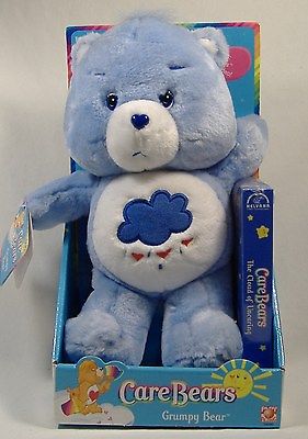 NEW CARE BEARS PLUSH GRUMPY BEAR w/ VHS THE CLOUD OF UNCARING NWT MINTY 2002 