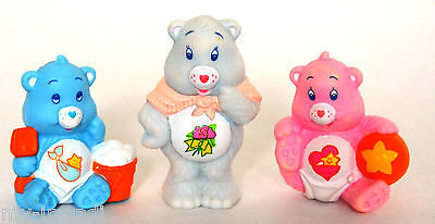 Set 3 Vintage Care Bear PVC Toy MINI Figure Miniature GRAMS BABY HUGS TUGS 1984