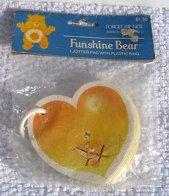 Vintage Care Bears Funshine Bear 1 Jotter Pad with Plastic Ring NIP 1984