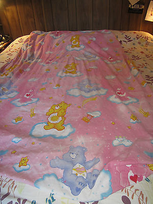 Care Bears Pink Twin Size Fitted Sheet Love A Lot Funshine Daydream EUC Fabric 