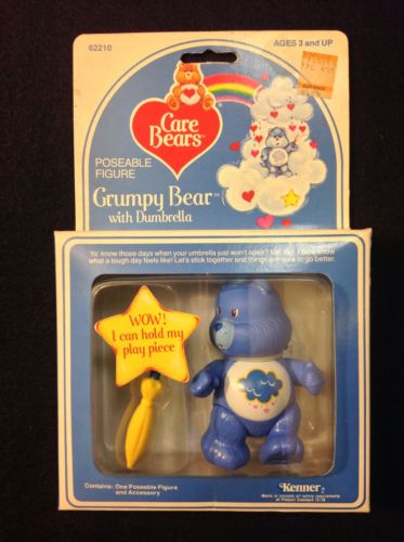 Vintage Kenner Care Bears Poseable Grumpy Bear Dumbrella Umbrella Accessory box
