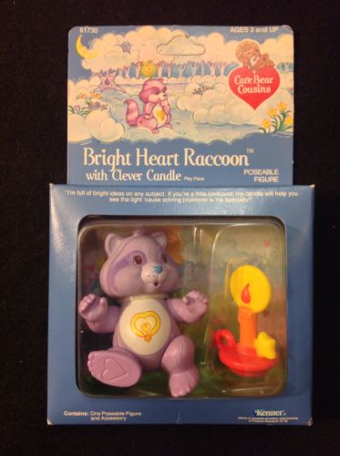 Vintage Kenner Care Bears Cousin Poseable Bright Heart Raccoon Clever Candle