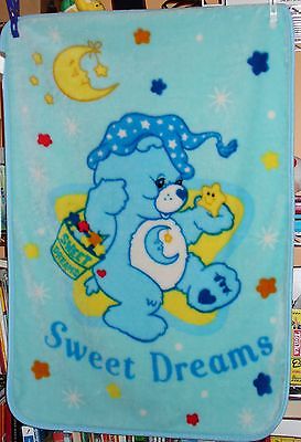 Vintage Care Bears Sweet Dreams Plush Crib Blanket w/ Bedtime Bear