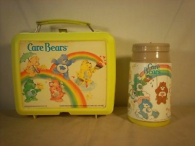1980's Vintage Retro  Care Bears Plastic Lunchbox W/Thermos (Aladdin)