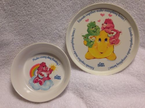 Care Bears Plastic Dinner Set with Plate Bowl Silite American Greetings vintage 