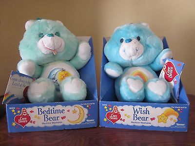 Vintage plush 1984 Care Bear Wish Bear and Bedtime Bear in boxes with tags