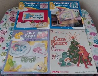 Lot of 4 CARE BEAR Cross Stitch Fleece Throw Books CAREBEARS FOR CHRISTMAS Hobby