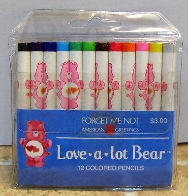 Vintage Care Bears 3" NIP Love a lot Bear 12 colored pencils 1983