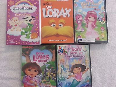 Lot of 5 DVD Care Bears, Strawberry Shortcake, Dora Loves Boots, Dora Mermaids