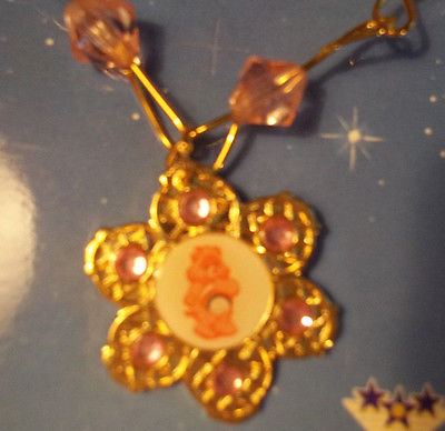 CHEER BEAR Charm Care Bears Medallion Necklace New Pink Beads 2002