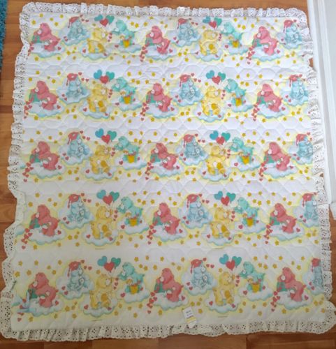 Curity Care Bears Yellow Baby Blanket Vintage 1983 Quilted American Greetings