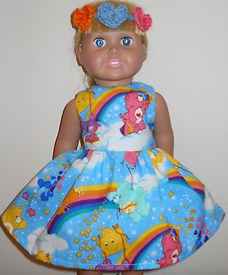NEW DOLL CLOTHES AMERICAN GIRL & 18 IN DOLL CARE BEARS LOVE A LOT DRESS HANDMADE