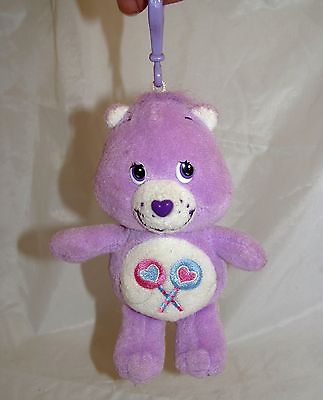 Purple Share Lollipop Bear Care Bears Figure Figurine Plush Toy Backpack Clip ON