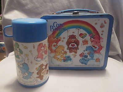 VINTAGE CARE BEARS METAL TIN LUNCH BOX WITH THERMOS - ALADDIN - 1983