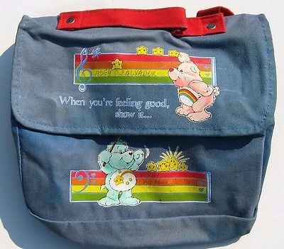 Vintage 1983 Care Bear Backpack 10" x 10 1/ 2" When you're feeling good,show it