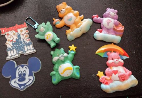 Lot vintage refrigerator magnets care bears +key chain & Mickey Mouse magnets