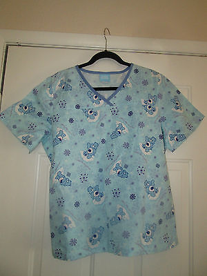 Care Bears Winter Snowflakes Today is My Grumpy Day Large Nurse Blue Scrub Top