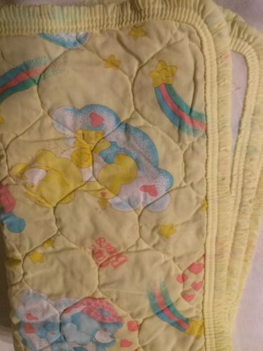Curity Care Bears Yellow Baby Blanket Vintage 1983 Quilted American Greetings