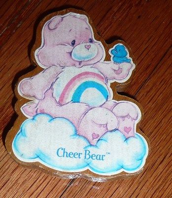 Vintage 1984 Care Bears Cheer Bear Wood Magnet – American Greetings – RARE! 