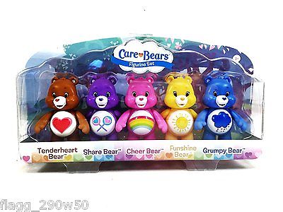 *Care Bears* TENDERHEART, SHARE, CHEER, FUNSHINE & GRUMPY 5 FIGURINE BEAR SET