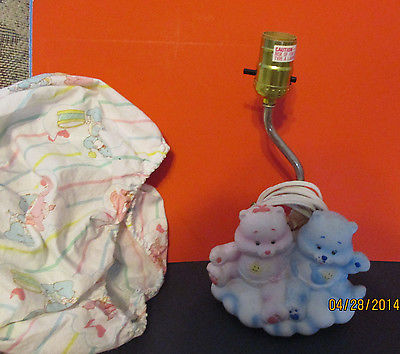 carebears nursery porcelain lamp  baby hugs and tugs  electric cloth shade cover