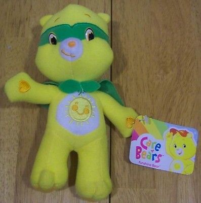 Care Bears Yellow FUNSHINE BEAR AS SUPER HERO Plush STUFFED ANIMAL Toy NEW