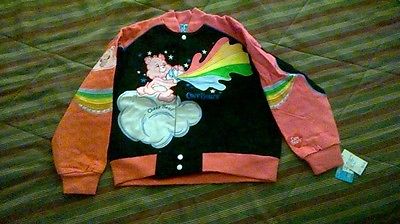 Care Bears Denim Jacket Coat Button up childs XL Rainbow Black Pink