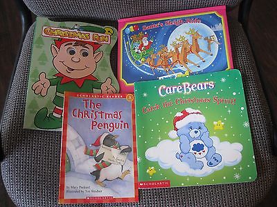 Lot 4 Christmas books for kids CareBears/Santa pop-up/moving eye book/Penguin