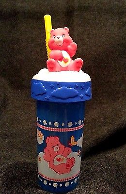 Pink Love-A-Lot Care Bear Plastic Tumbler Blue Cup Zak Designs 2004 Straw Lid
