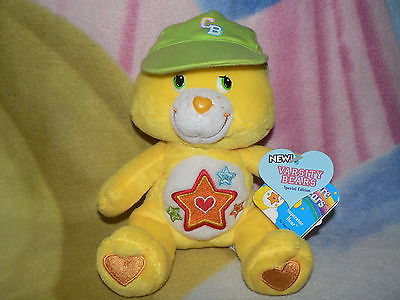 NWT - 8" YELLOW SUPERSTAR CARE BEAR STAR HEART VARSITY W/ HAT CAP BOY GIRL GIFT