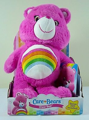 Care Bears CHEER BEAR Plush Pink Bear w/Bonus DVD, New Design 2014