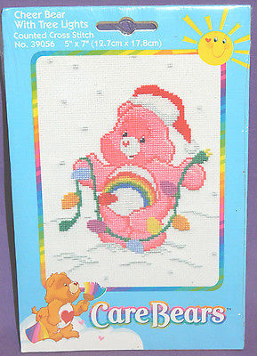 New Care Bears Cheer Bear w/Christmas Tree Lights Cross Stitch Kit Rainbow