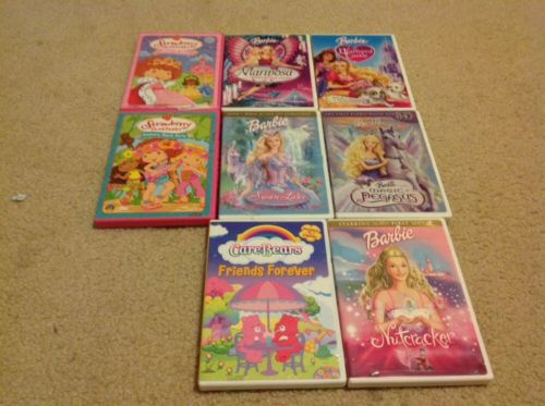 Lot of 8 DVDs 5 Barbie 2 Strawberry Short Cake & 1 Care Bears GUC