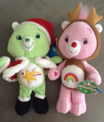 Lot of 2 Care Bears Holiday Friends Oopsy Bear as Santa & Cheer Bear as Reindeer