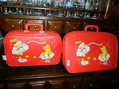  LOT set care bears carebears red suit case cases suitcase luggage bag 