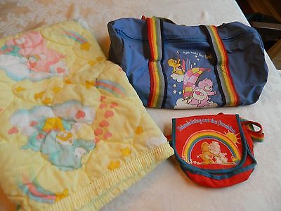 Lot of Vintage Care Bear- Baby Comforter, Purse & Duffel Bag