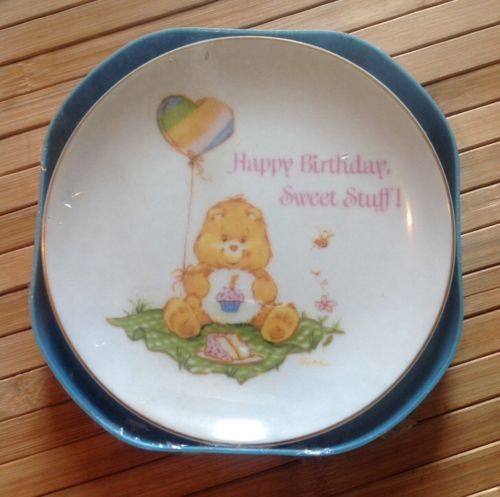 Vintage 1983 Care Bears Porcelain Plate Happy Birthday Bear Sweet Stuff Cake