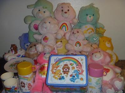 Vintage Care Bear Lot Collection 13 Bears Lunchbox Thermos VHS Plate Cups Pillow