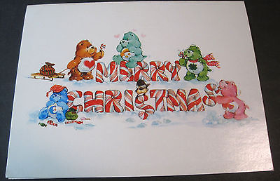 Used Vintage Greeting Card Care Bears Candy Cane Merry Christmas in the Snow
