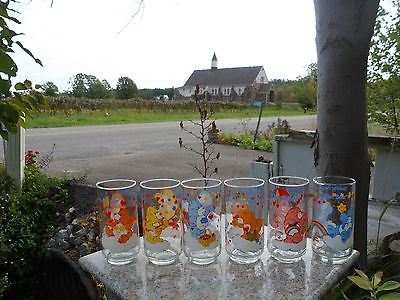 Vintage 1984 Lot of 6 Care Bears Clear Glass Canada American Greetings Cup New
