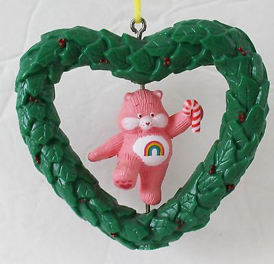 Care Bears Christmas Ornament Rainbow Wreath Heart Vintage 1984 Pink Plastic