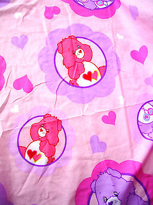 Care Bears Flat Twin Sheet Fabric Heart Butterflies Pink Purple Carebears EUC