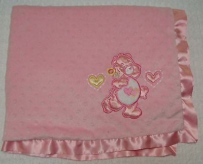 Carebears Pink Love A Lot Baby Girl Blanket Minky Dots Satin Care Bear