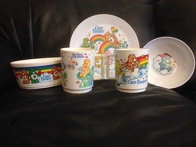 Vintage 1980s Care Bears Dishes set, plate, 2 bowls, and 2 mugs